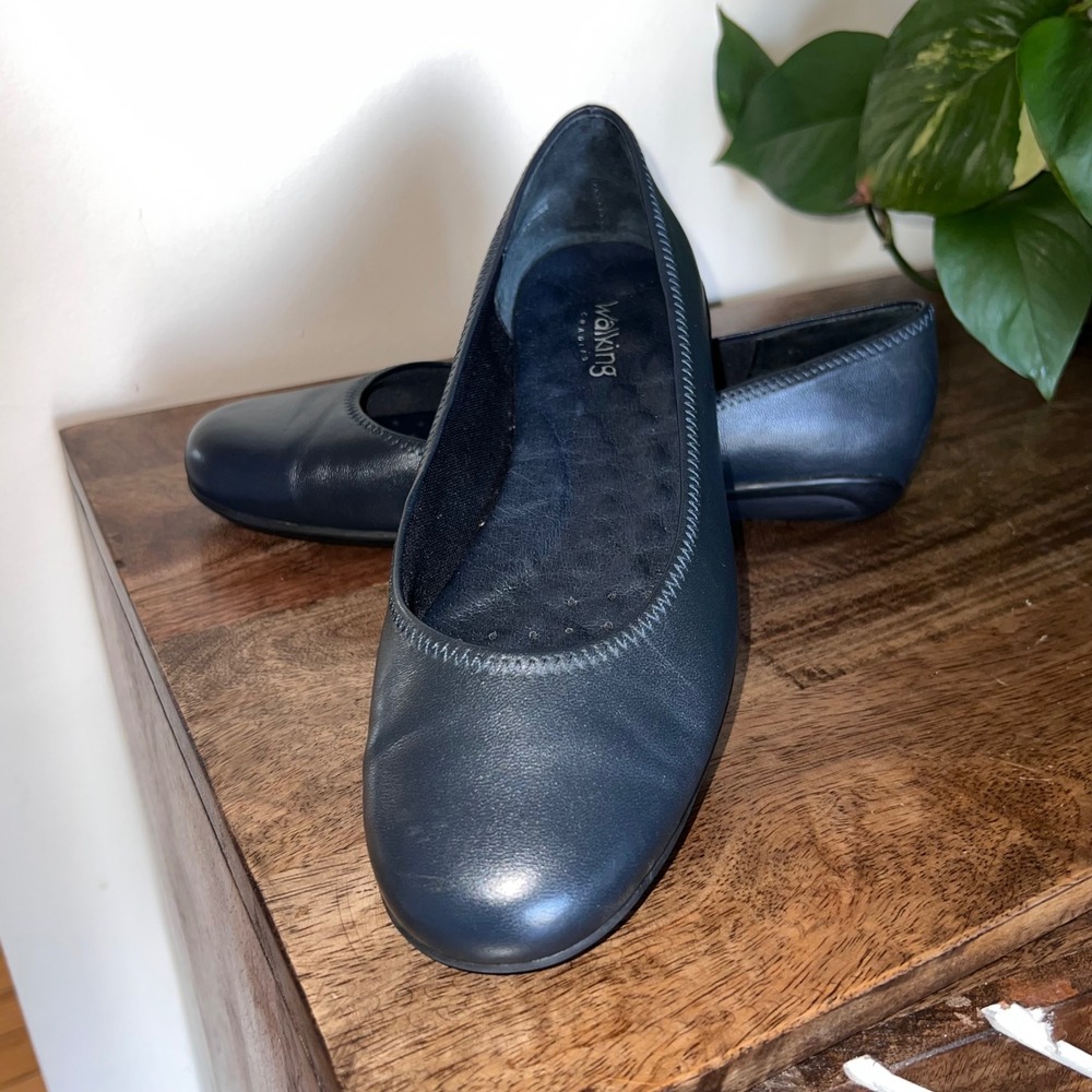 Walking Cradles Ballet‎ Flats Leather Navy Blue Comfort Shoes Women Size 7 W